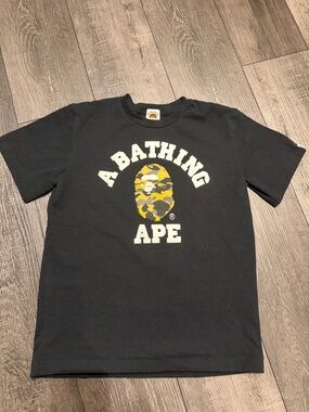Bape Black T-Shirt with Yellow Camo Ape Logo
